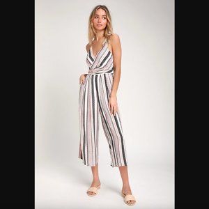 Lulu's Happy Life White Multi Striped Culotte Jumpsuit